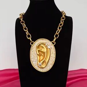 Schiaparelli Style Rhinestone Ear Pendant Necklace